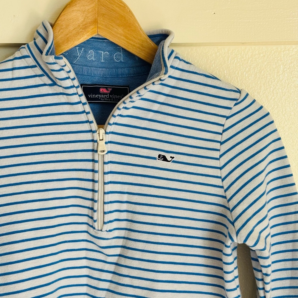 Vineyard Vines Kids Quarter Zip Pullover Blue White Stripe Whale Logo S (8–10) - Picture 3 of 9